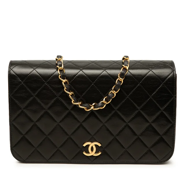 Black Chanel CC Quilted Lambskin Full Single Flap Shoulder Bag in Black Lambskin from Designer Revival, photo 1 of 1