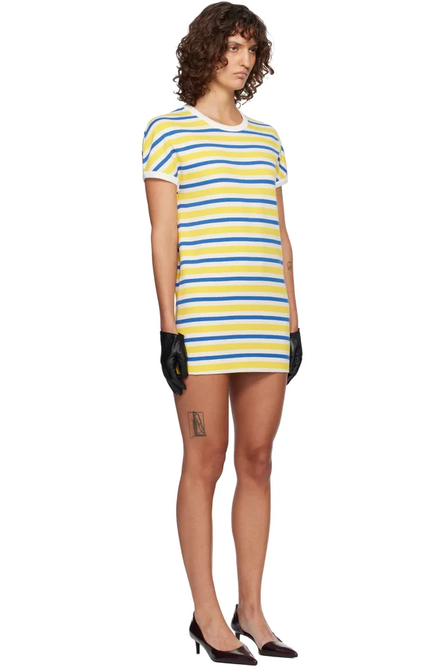 MM6 Maison Margiela Yellow & Blue Stripe Minidress, photo 2 of 4 from SSENSE