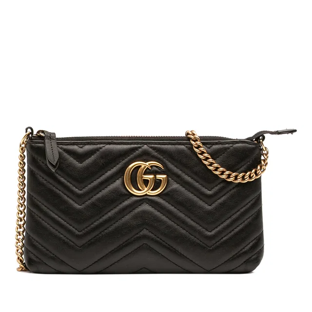 Black Gucci Mini GG Marmont Matelasse Leather Wallet On Chain Crossbody Bag in Black Leather from Designer Revival