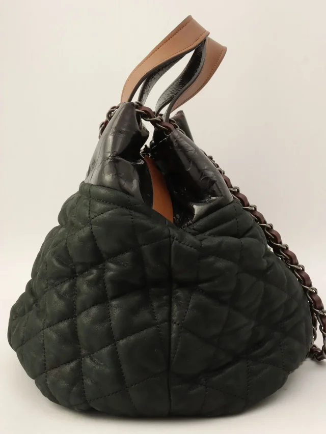 Chanel Circa 2011 In the Mix CC Mark 2-Way Bag Charcoal Grey/Dark Brown in Brown Calfskin from VINTAGE QOO TOKYO, photo 4 of 13