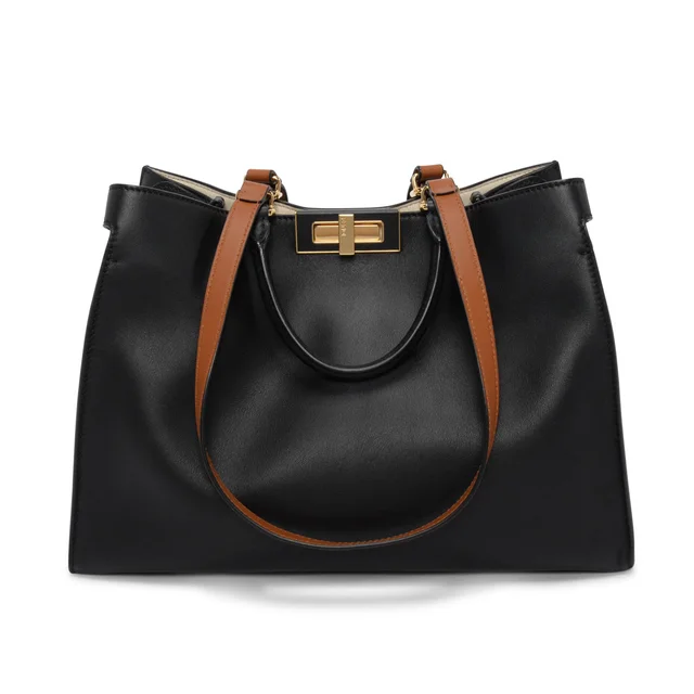 Fendi Vitello Small Peekaboo X-Tote in Black & Brandy from Blue Spinach