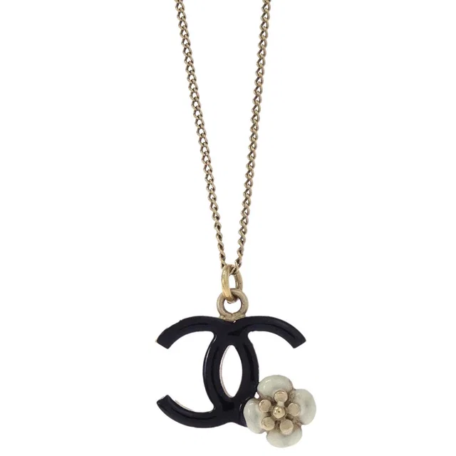 Chanel Gold Black CC Flower Pendant Necklace 0*A in Black from AMORE Vintage Tokyo