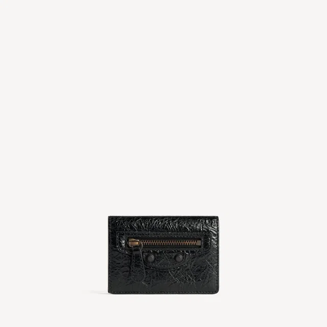 Balenciaga Crinkled Leather Card Case — Black Cases in Black Leather from HEWI
