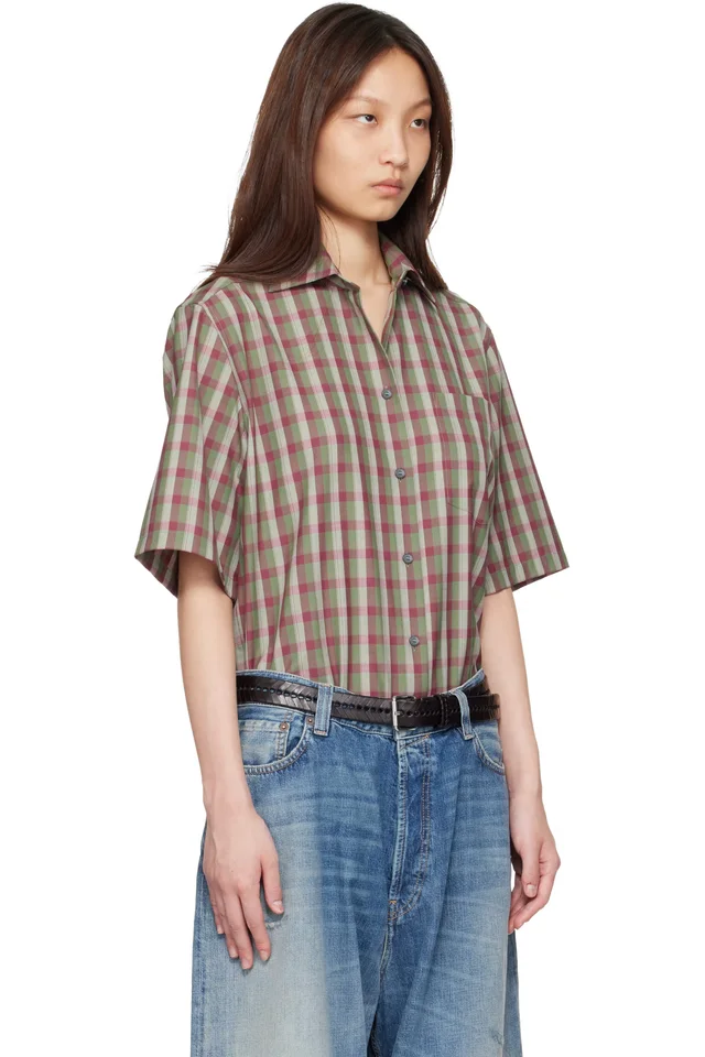 Acne Studios Green & Purple Check Button-Up Shirt, photo 2 of 5 from SSENSE