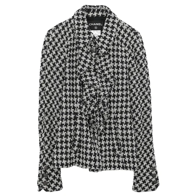 Chanel 2009 Single Breasted Houndstooth Jacket Tweed Black #38 in Black Tweed from AMORE Vintage Tokyo