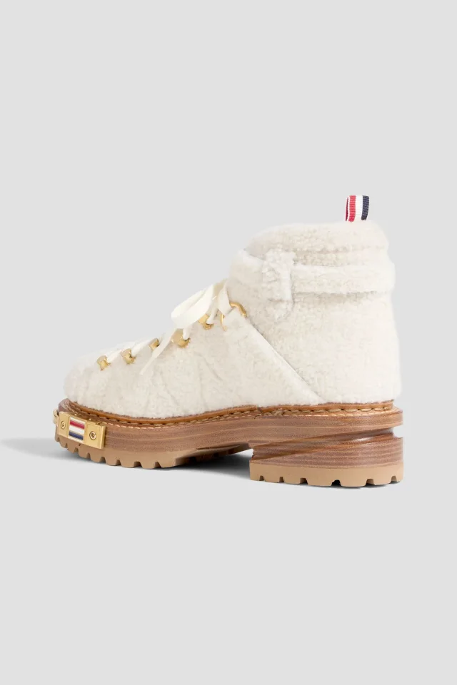 Thom Browne Embellished Shearling Hiking Boots in Off-white, photo 3 of 4 from THE OUTNET