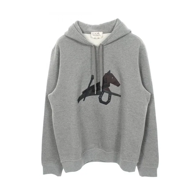 Hermès Hoodie Puzzle Equestre Leather Patch Brushed Lining Cotton Pullover in Leather from The Reluxe