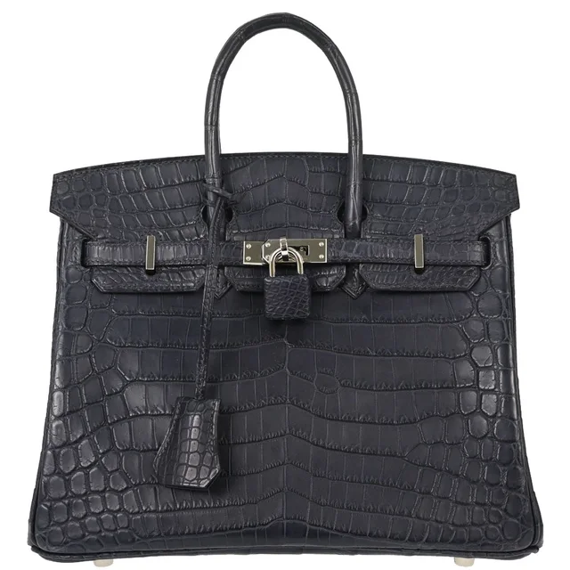Hermès Blue Indigo Matt Niloticus Birkin 25 Handbag in Blue from AMORE Vintage Tokyo