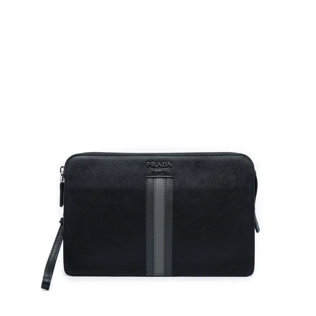 Black Prada Saffiano Clutch in Black Saffiano leather from Designer Revival