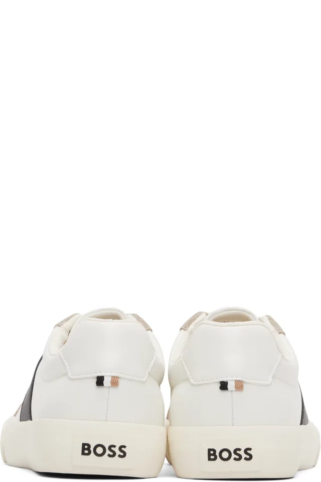 BOSS White Low-Top Suede Trim Sneakers, photo 2 of 5 from SSENSE
