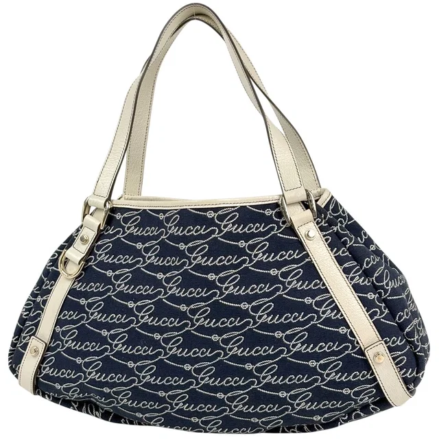 Gucci Logo Tote Bag Abbey Canvas Navy White in White Canvas from The Reluxe