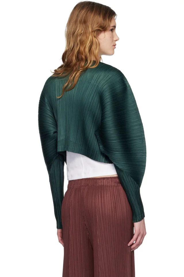 PLEATS PLEASE ISSEY MIYAKE Green Monthly Colors December Cardigan, photo 3 of 4 from SSENSE