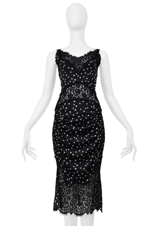 Dolce & Gabbana Black Lace Dress With Star Print 2011 in Black Silk from Resurrection Vintage
