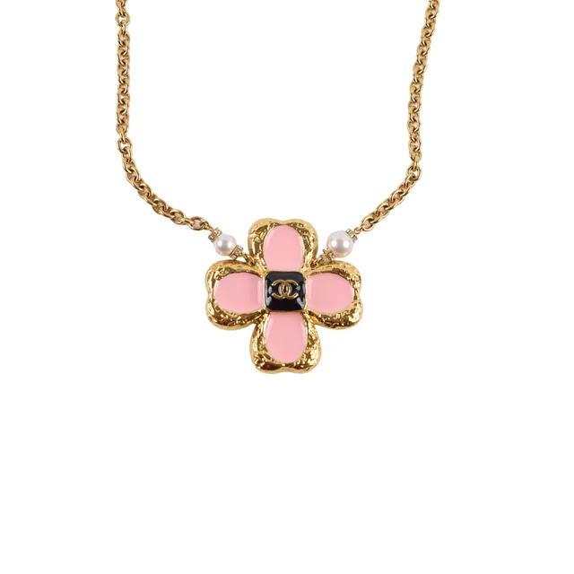 Van Cleef & Arpels Chanel Gold Camelia Flower Pendant with Pearls Necklace Costume Jewellery in Gold from The Purse Affair
