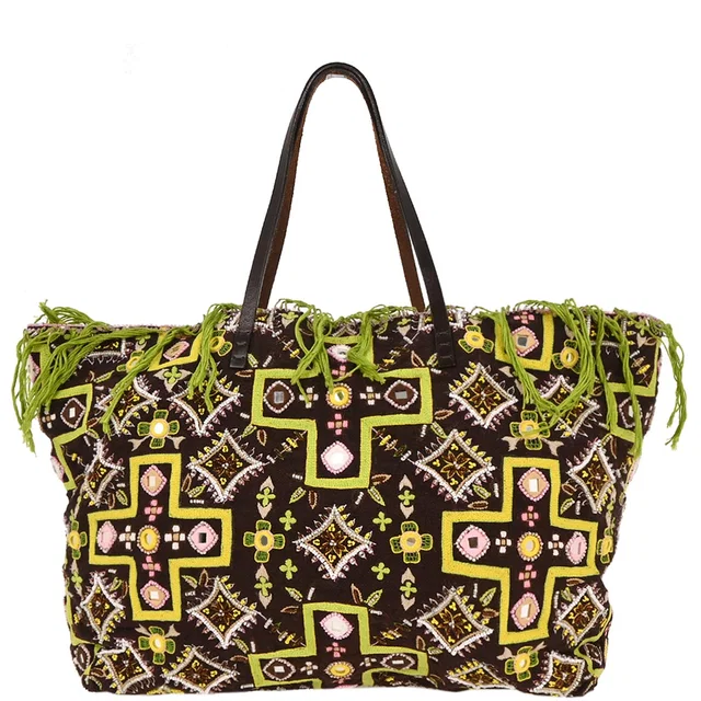 Fendi Brown Canvas Beads Embroidered Tote Handbag in Brown Canvas from AMORE Vintage Tokyo