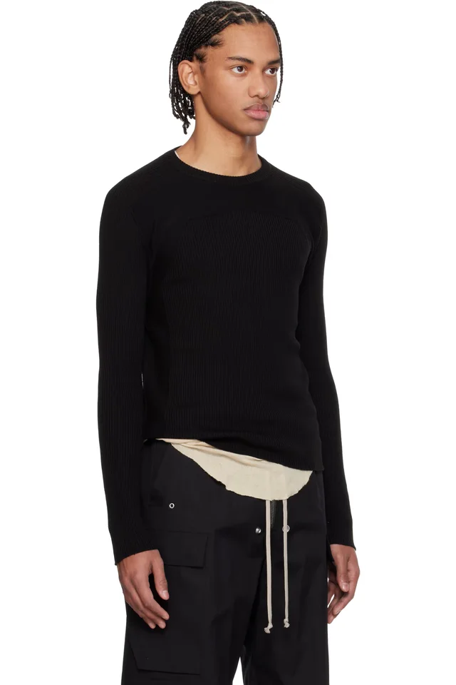 Rick Owens Black Temple Ribbed Geo Sweater, photo 2 of 4 from SSENSE