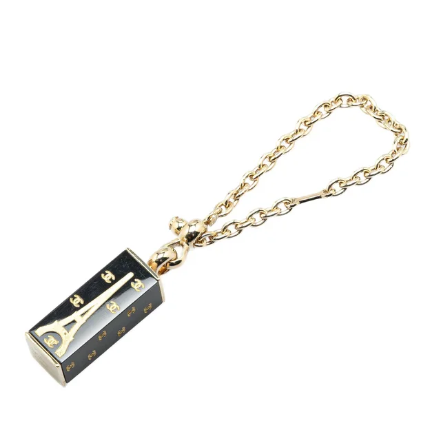 Black Chanel Enamel Eiffel Tower Bag Charm Key Chain in Black from Designer Revival, photo 1 of 1