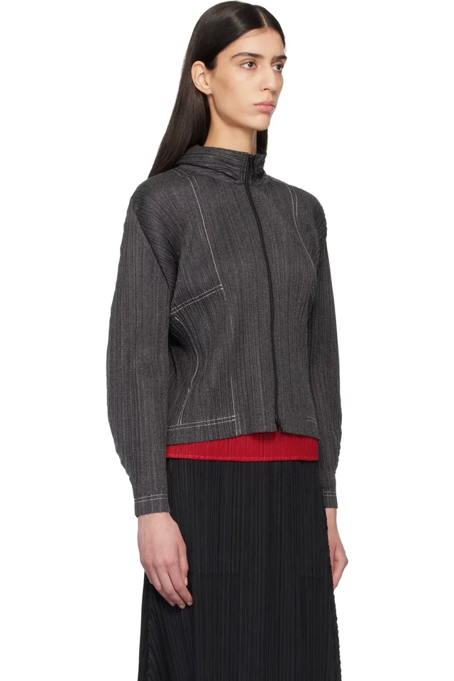 PLEATS PLEASE ISSEY MIYAKE Black Cotton Denim Hoodie, photo 2 of 4 from SSENSE