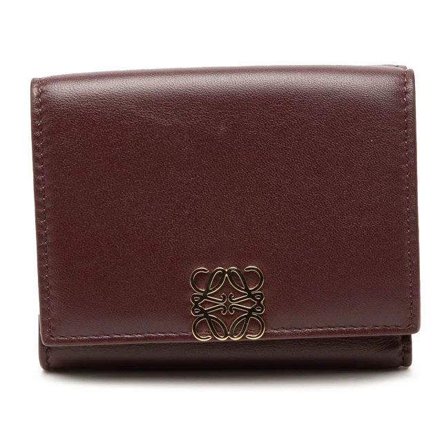 Red LOEWE Leather Anagram Trifold Wallet Small Wallets in Red Leather from Designer Revival