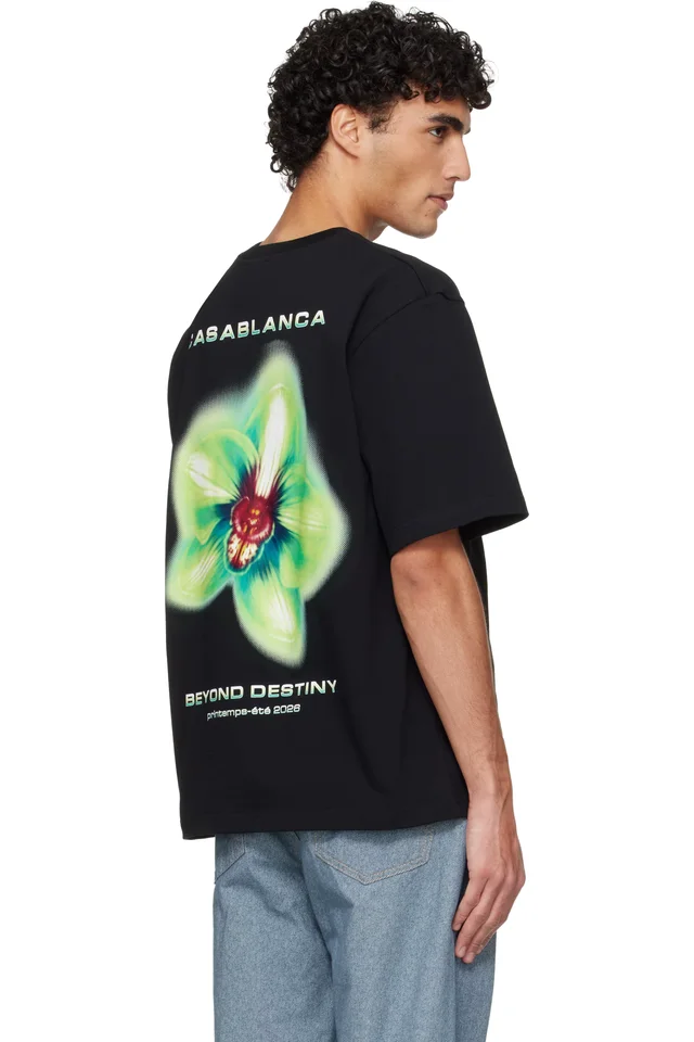 Casablanca Black Glitch Orchid Oversized Short Sleeve T‑shirt, photo 3 of 4 from SSENSE