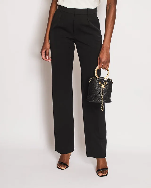 Saint Laurent Black Pin Stripe Straight Leg Trousers Size FR 36 (UK 8) in Black Wool from Sellier