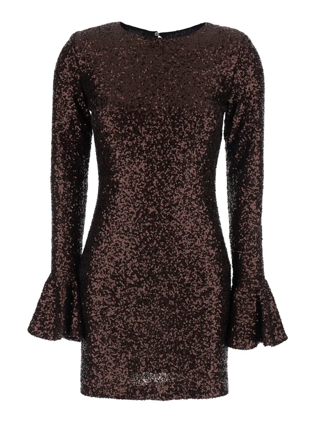 Leplain Brown Dress with Round Neck and All-Over Applied Sequins in fabric for Women in Brown, photo 2 of 3 from Gaudenzi Boutique