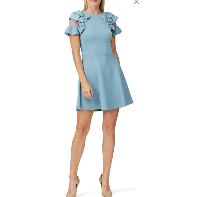 REDValentino Point D'esprit-Trimmed Ruffle Stretch Knit Mini Dress Size S in blue from Poshmark