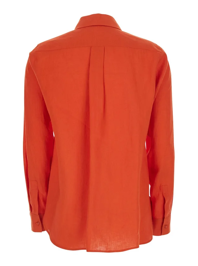 MAX MARA Red Shirt with classic collar and tone-on-tone logo embroidery in linen for women in Red 100% Linen, photo 4 of 6 from Gaudenzi Boutique
