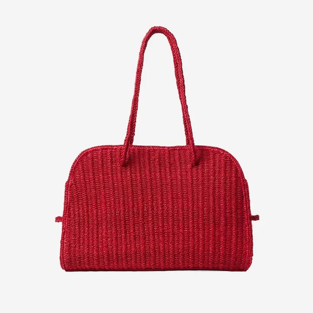Jacquemus Raffia Bowling Shoulder Bag — Red in Red Raffia from HEWI