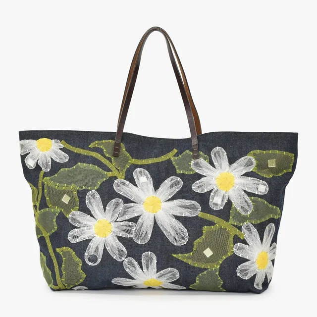 Fendi Handbag Denim Flower Applique Navy in Navy Denim from The Reluxe
