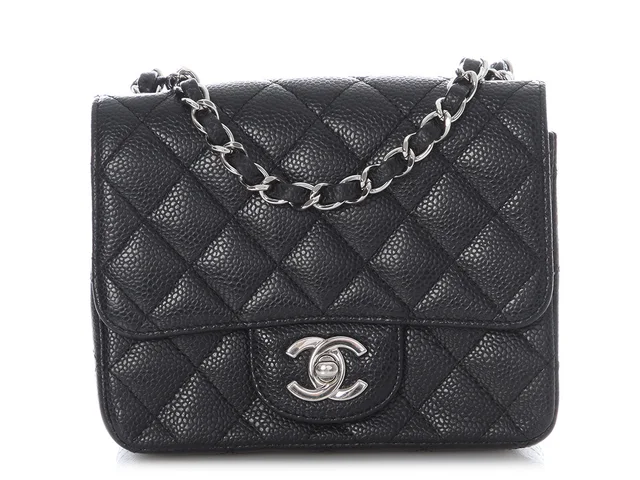Chanel Mini Black Quilted Caviar Square Classic from Ann's Fabulous Finds
