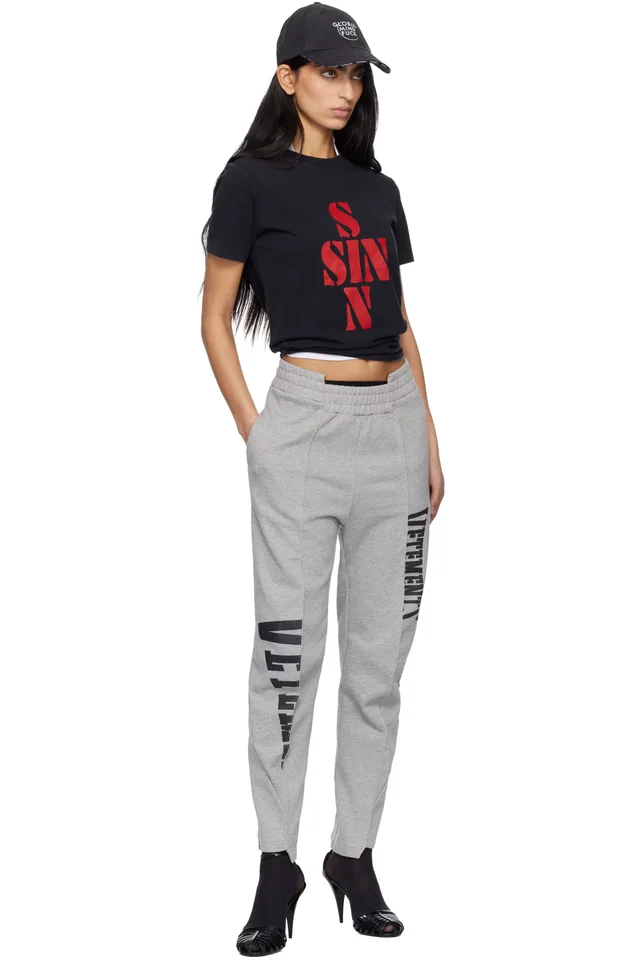 VETEMENTS Gray Cut Up Logo Sweatpants, photo 4 of 4 from SSENSE