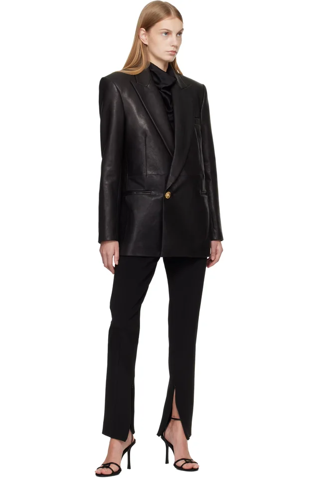 BALMAIN Black Tailored Lambskin Long Blazer, photo 4 of 4 from SSENSE