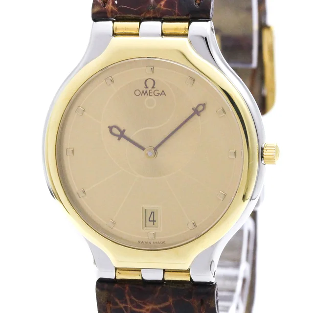 Omega De Ville Symbol K18 Gold Steel Leather Quartz Watch 396.1016 in Gold Leather from Elady