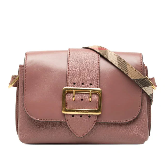 Pink Burberry Small Leather Medley Buckle Crossbody in Pink Leather from Designer Revival
