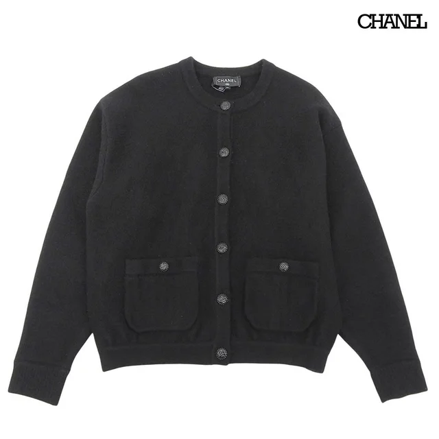 Chanel Coco Button Silk Cashmere Knit Cardigan Black in Black Silk from The Reluxe