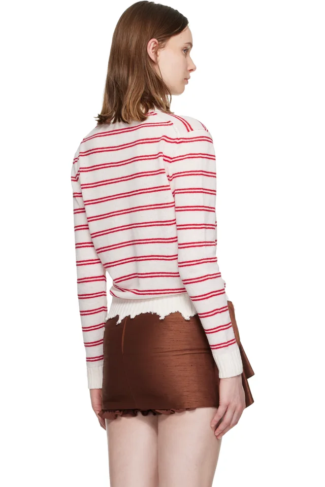 SHUSHU/TONG Off-White & Red Striped Long-Sleeve Knit Polo, photo 3 of 3 from SSENSE