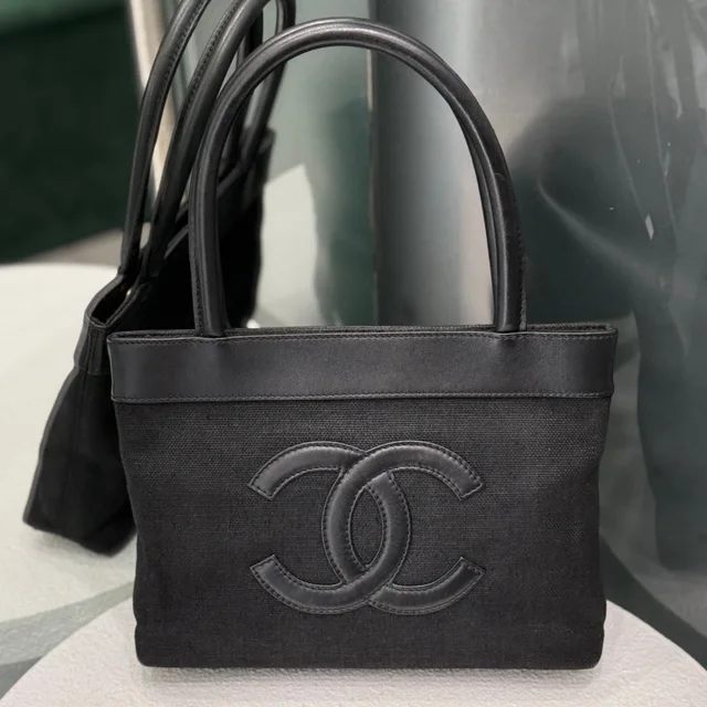 Chanel Vintage Mini CC Canvas Tote -Black in Black Canvas from Revivre Luxury Consignment