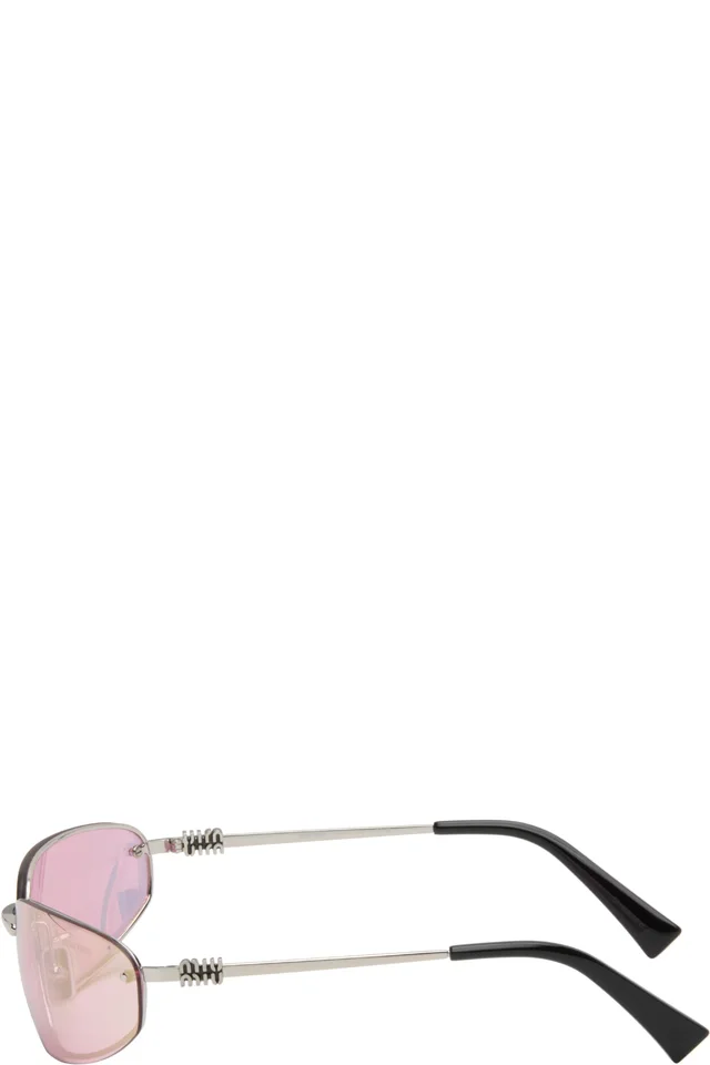 Miu Miu Eyewear Pink Rimless Metal Oval Sunglasses, photo 3 of 4 from SSENSE