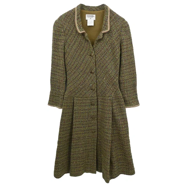 Chanel 1998 Single Breasted Coat Green #38 in Green Nylon from AMORE Vintage Tokyo