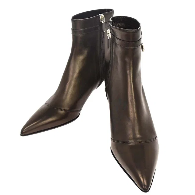 Louis Vuitton Brown Leather Short Boots Shoes #36 1/2 in Brown Leather from AMORE Vintage Tokyo