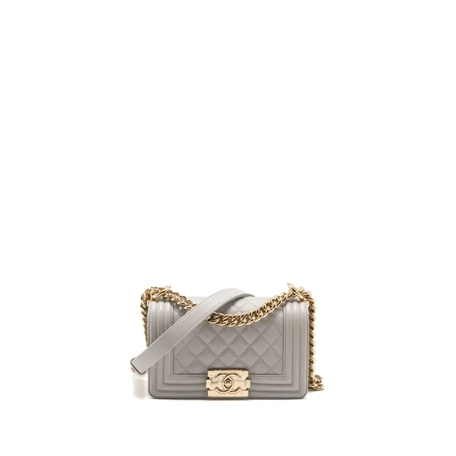 Chanel Small Boy Bag Caviar Grey LGHW (Microchip) in Grey Caviar leather from EMIER