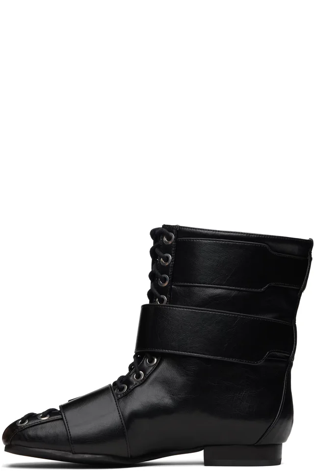 GANNI Black Eyelets Lace Up Boots, photo 3 of 5 from SSENSE