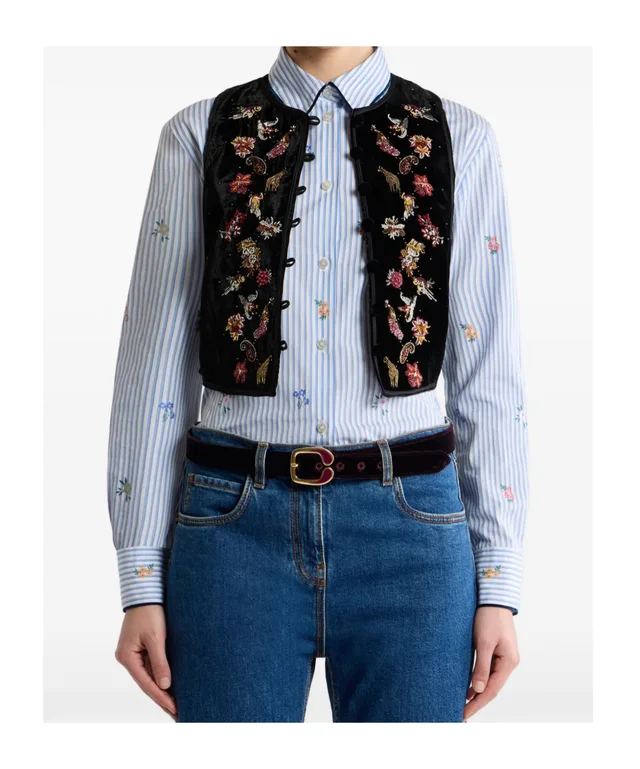 Etro CROPPED VELVET WAISTCOAT WITH EMBROIDERY AND BEADS, photo 2 of 5 from SENSER