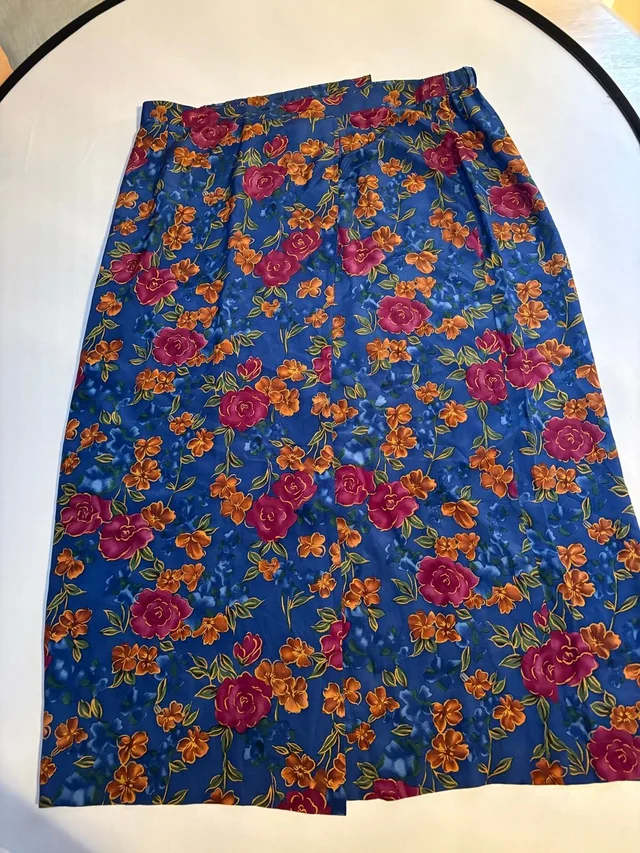 Mulberry Vintage 100% Silk Blue Floral Midi Skirt Xxl Cottagecore Boho in blue Silk from Poshmark