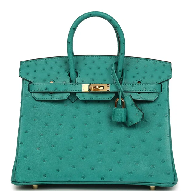 Hermès Birkin 25 Vert Verone Ostrich Gold Hardware in Green Ostrich from Madison Avenue Couture
