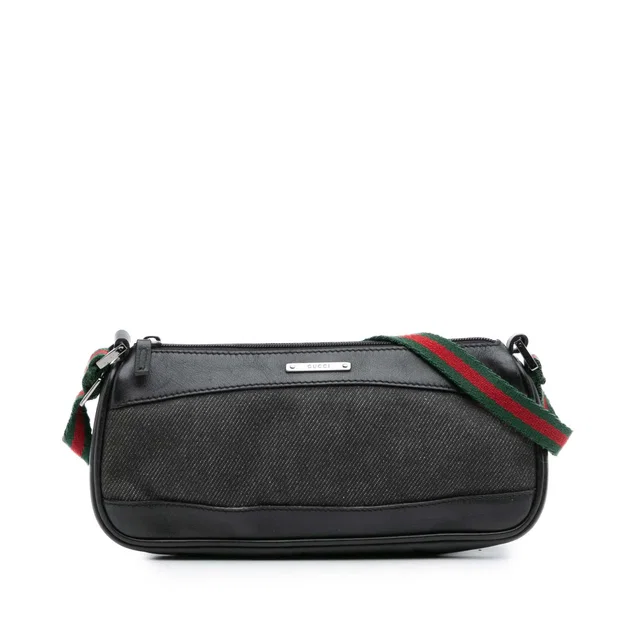 Black Gucci Denim Web Shoulder Bag in Black Denim from Designer Revival