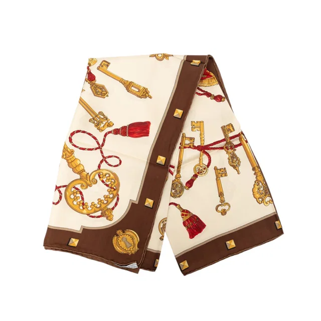 Brown Hermès Les Cles Silk Scarf 90 Scarves in Brown Silk from Designer Revival