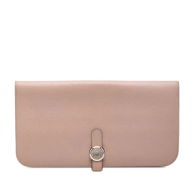 Pink Hermès Clemence Dogon Long Wallet in Pink Clemence leather from Designer Revival