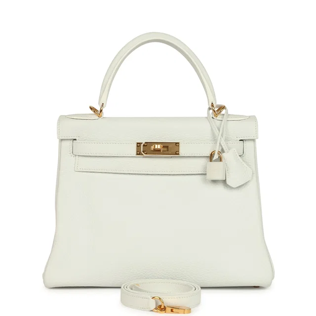 Hermès Kelly Retourne 28 White Clemence Gold Hardware in White Clemence leather from Madison Avenue Couture